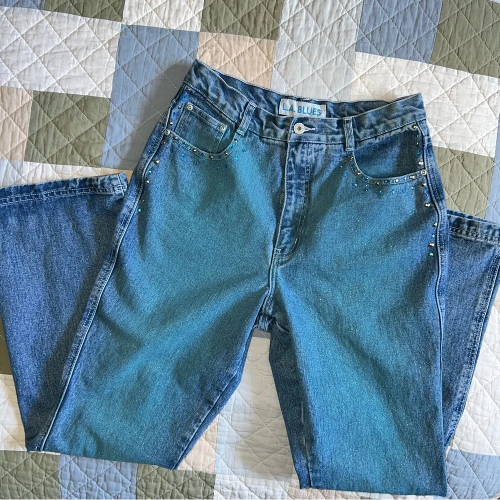 Vintage L.A. Blues Women's Studded Sparkly Blue Jeans - Picture 12 of 12